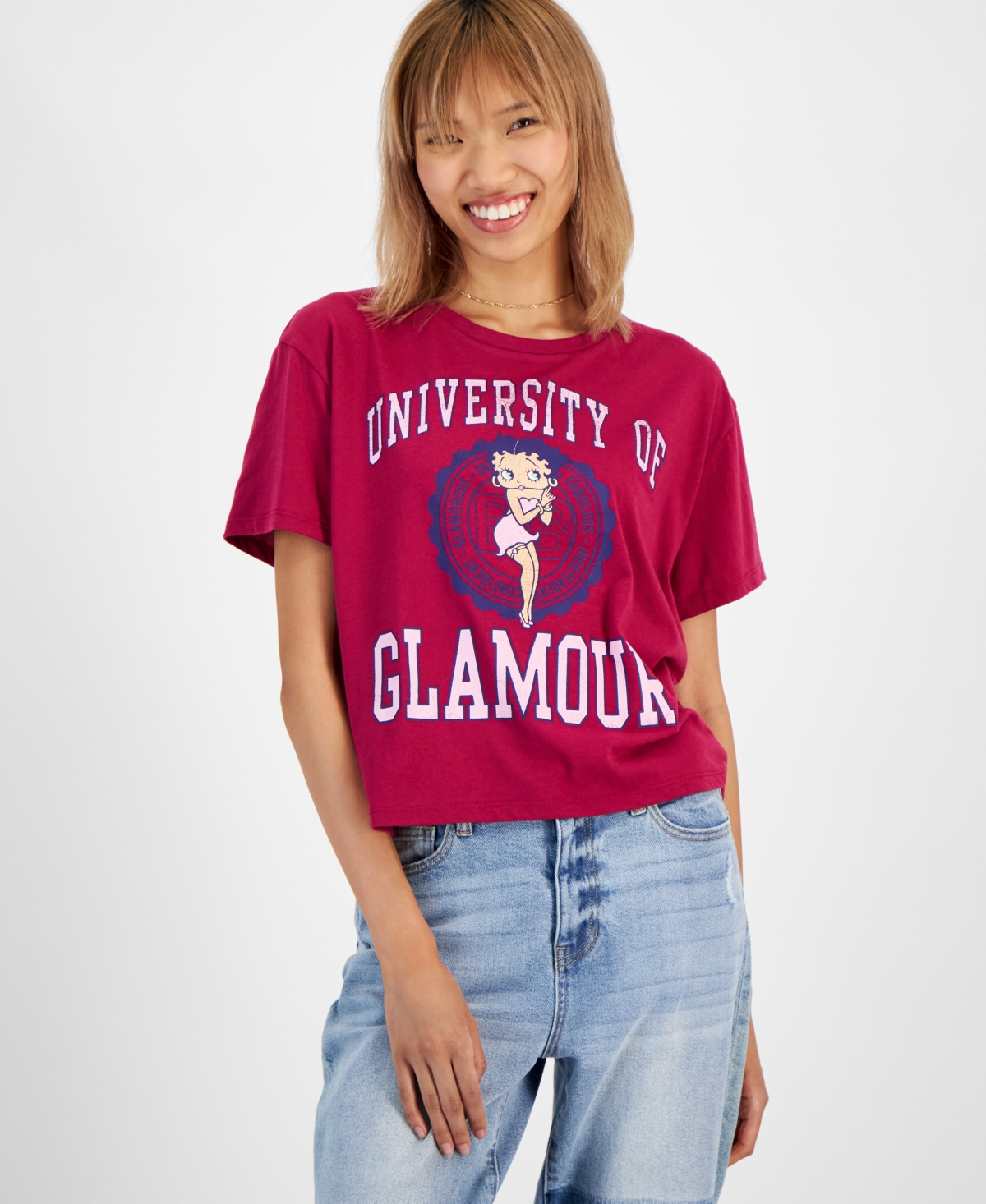 Juniors' Betty Boop Glamour University Graphic T-Shirt - Red