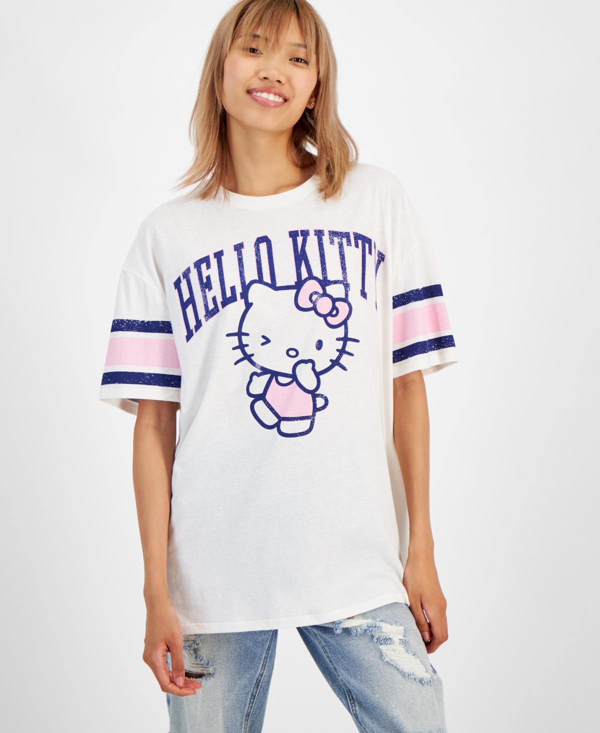Juniors' Hello Kitty Varsity Graphic T-Shirt - Off White