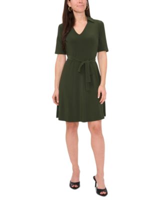 MSK Petite Polo-Collar Tie-Waist Short-Sleeve Dress