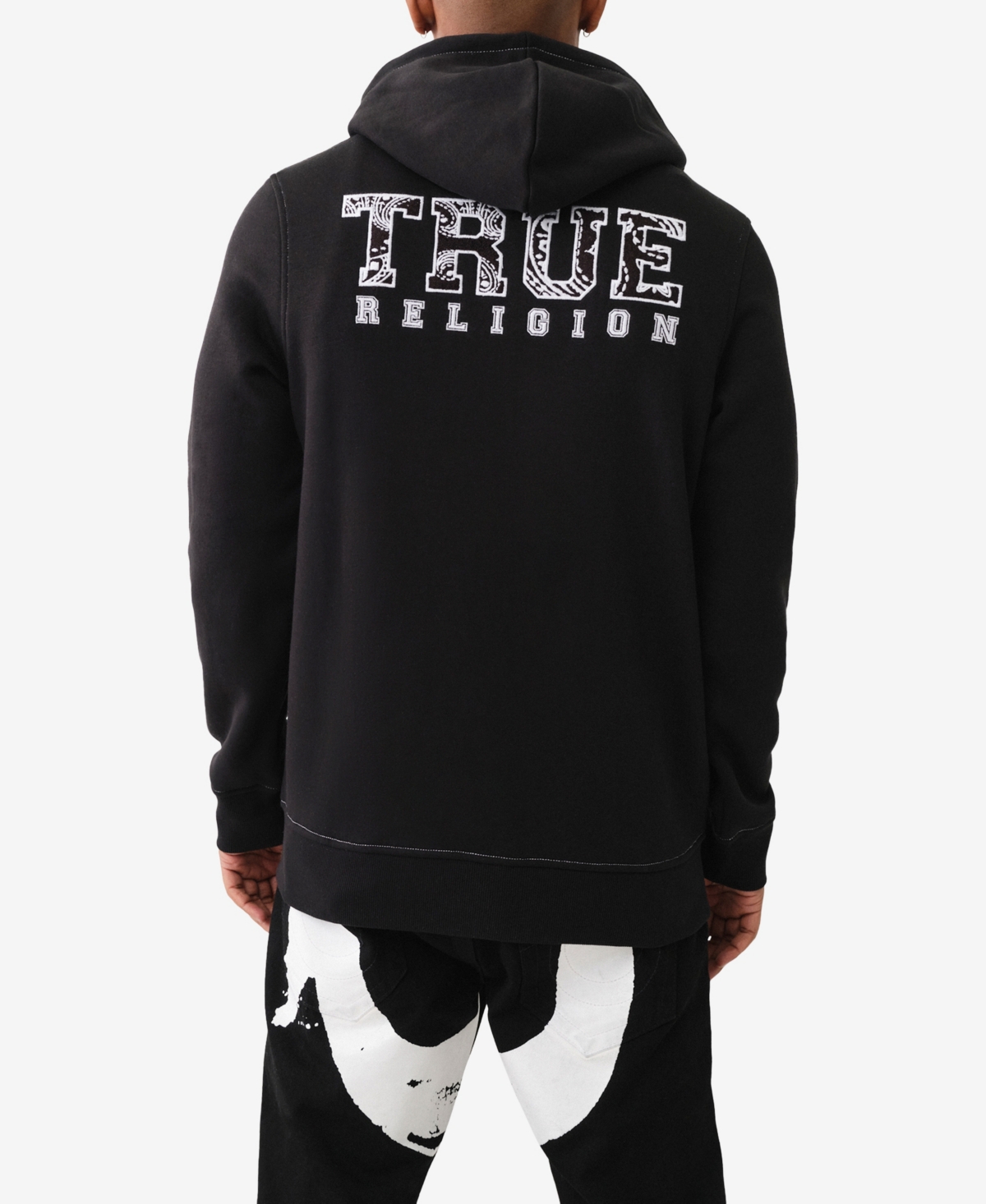 Shop True Religion Men's Paisley Chenille Zip Up Hoodie In Black