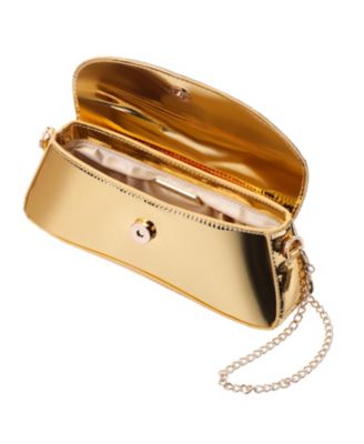 Crystal Flap Mirror Metallic Patent Clutch Bag