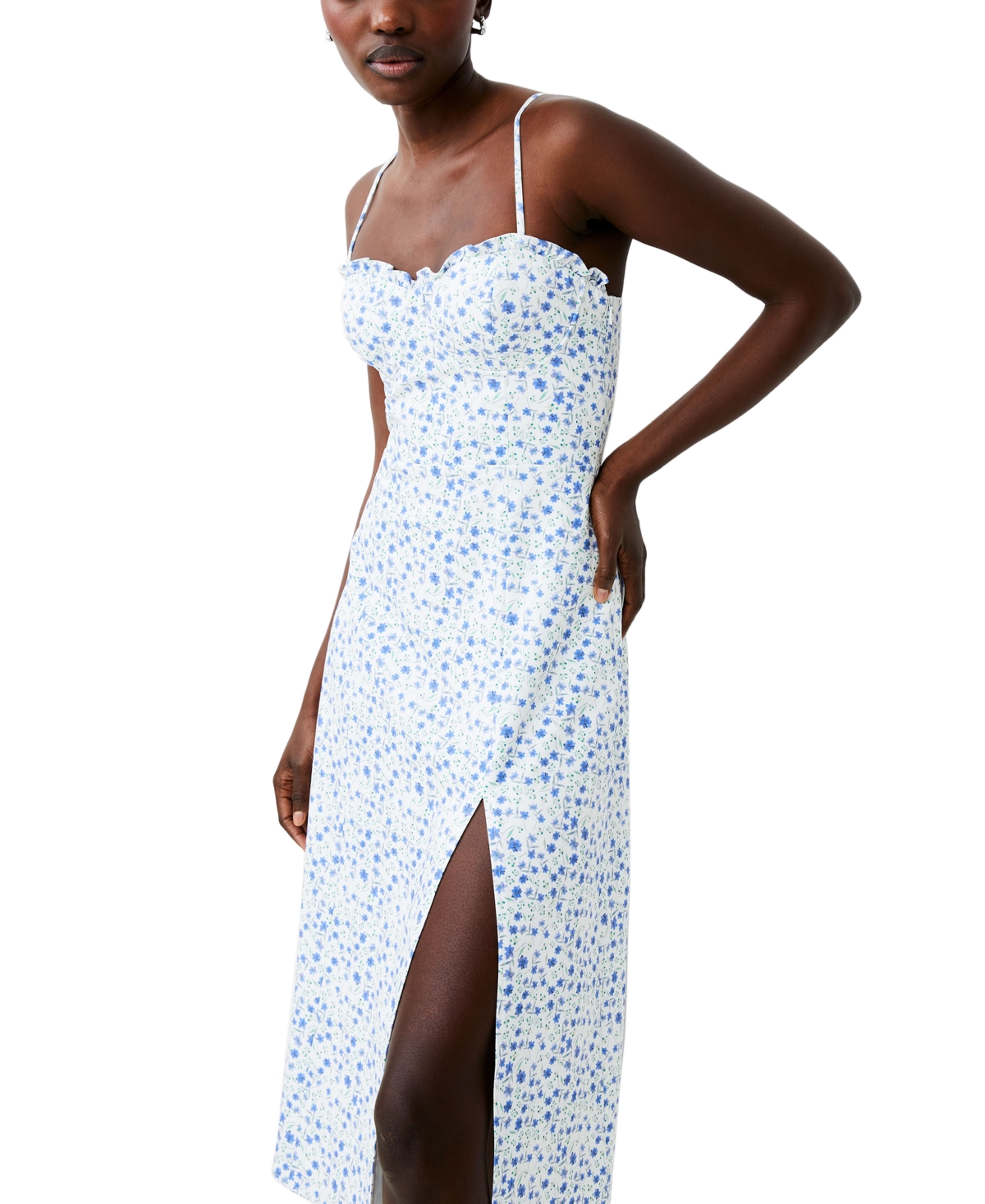 Shop French Connection Women's Camille Echo Floral-print Midi Dress In Summer White,blue