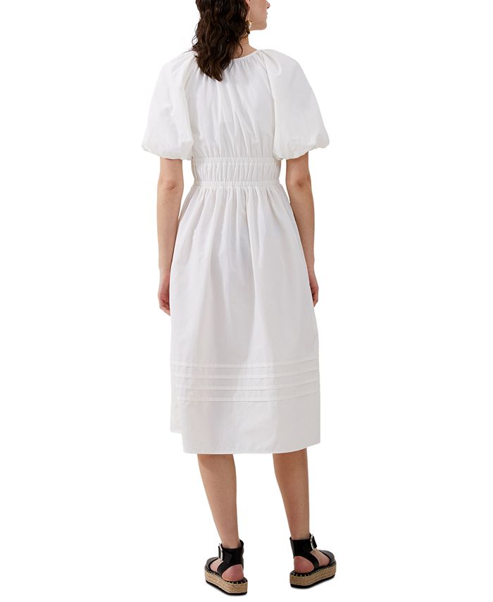 French Connection Women's Smocked Organic Cotton Midi Dress White Size 0