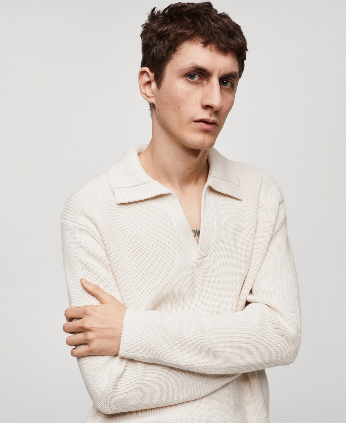 Shop Mango Men's Knit Cotton Polo Shirt In Off White