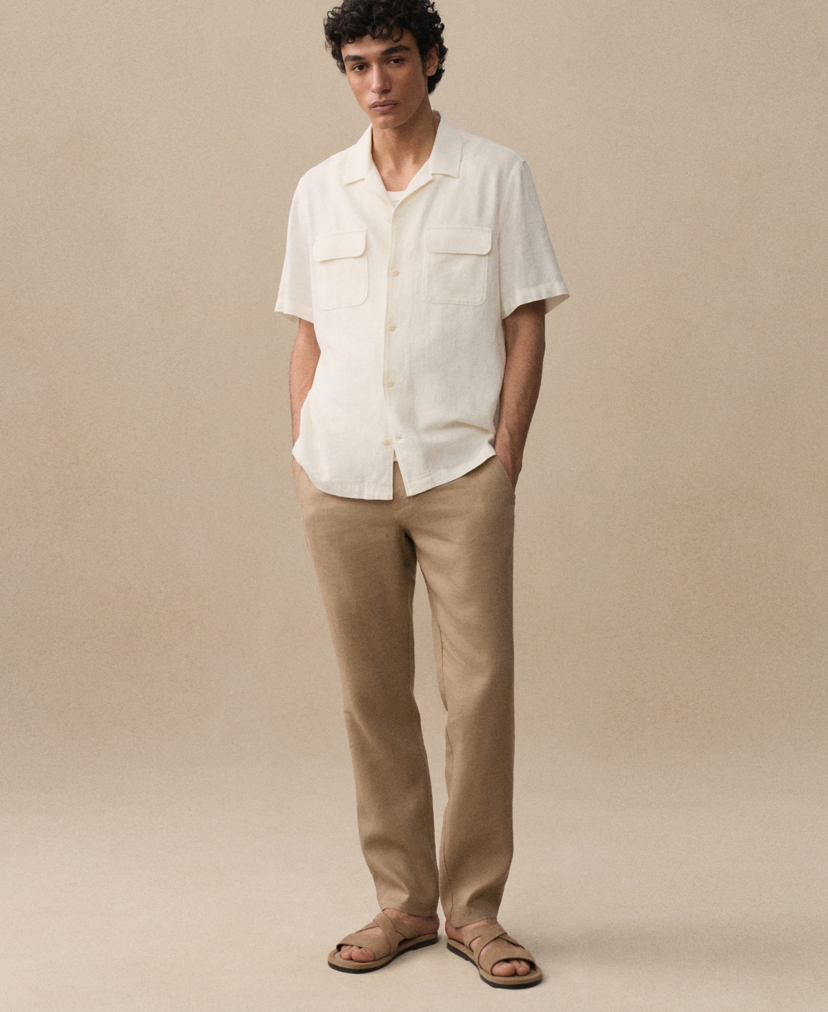 Shop Mango Men's Bowling Collar Linen Shirt In White