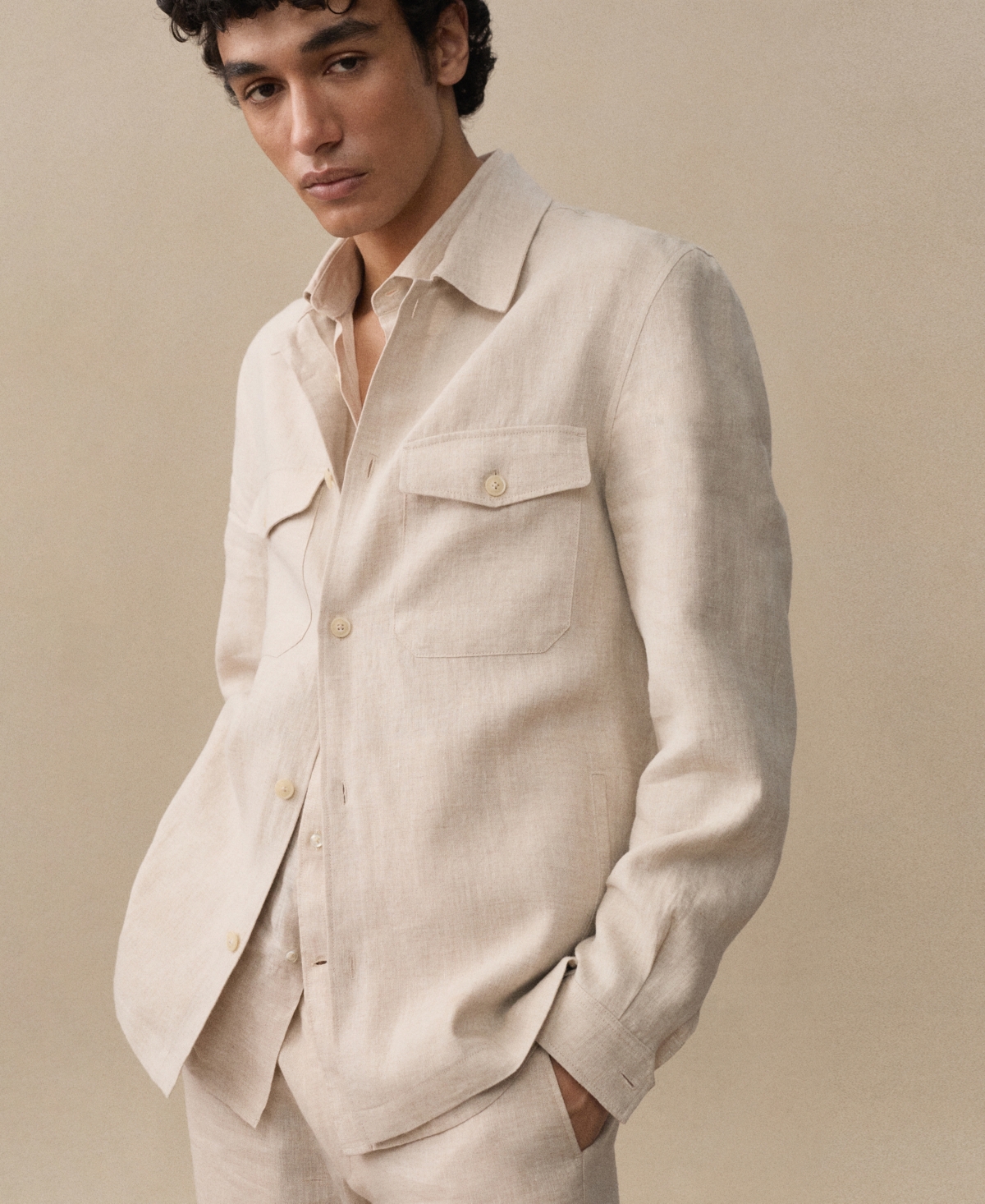 Mango Men's Linen Pockets Detail Overshirt