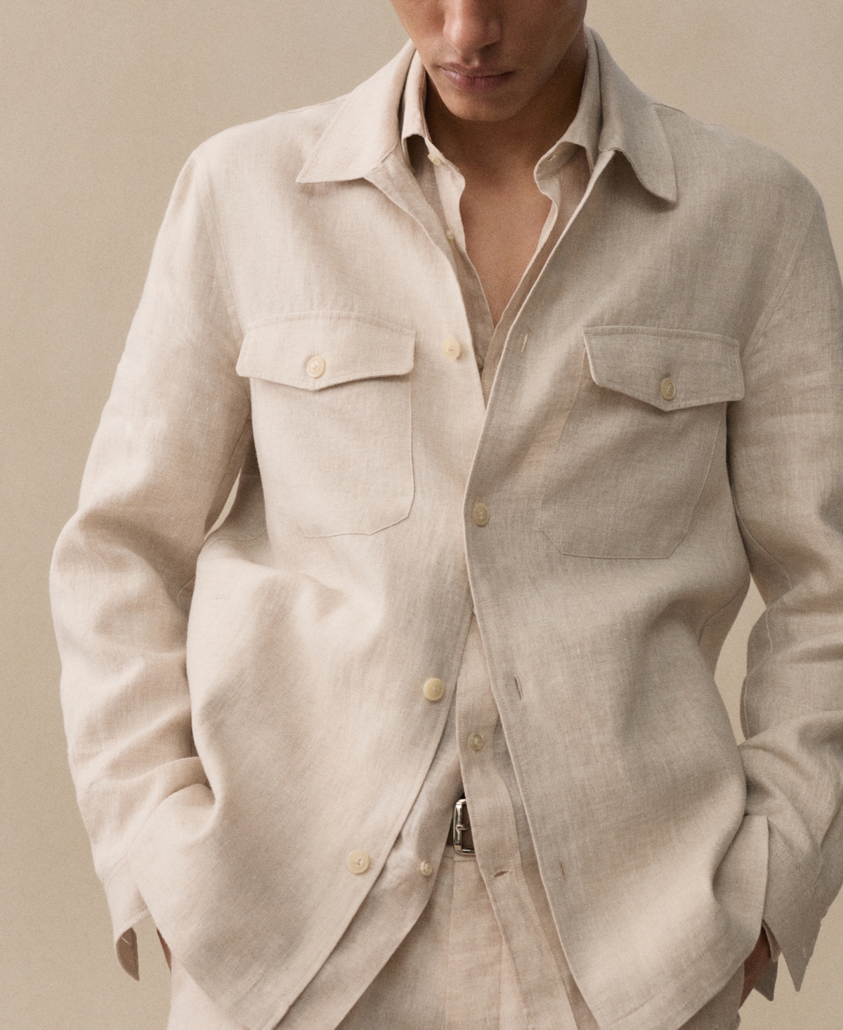 Shop Mango Men's 100% Linen Pockets Detail Overshirt In Ecru