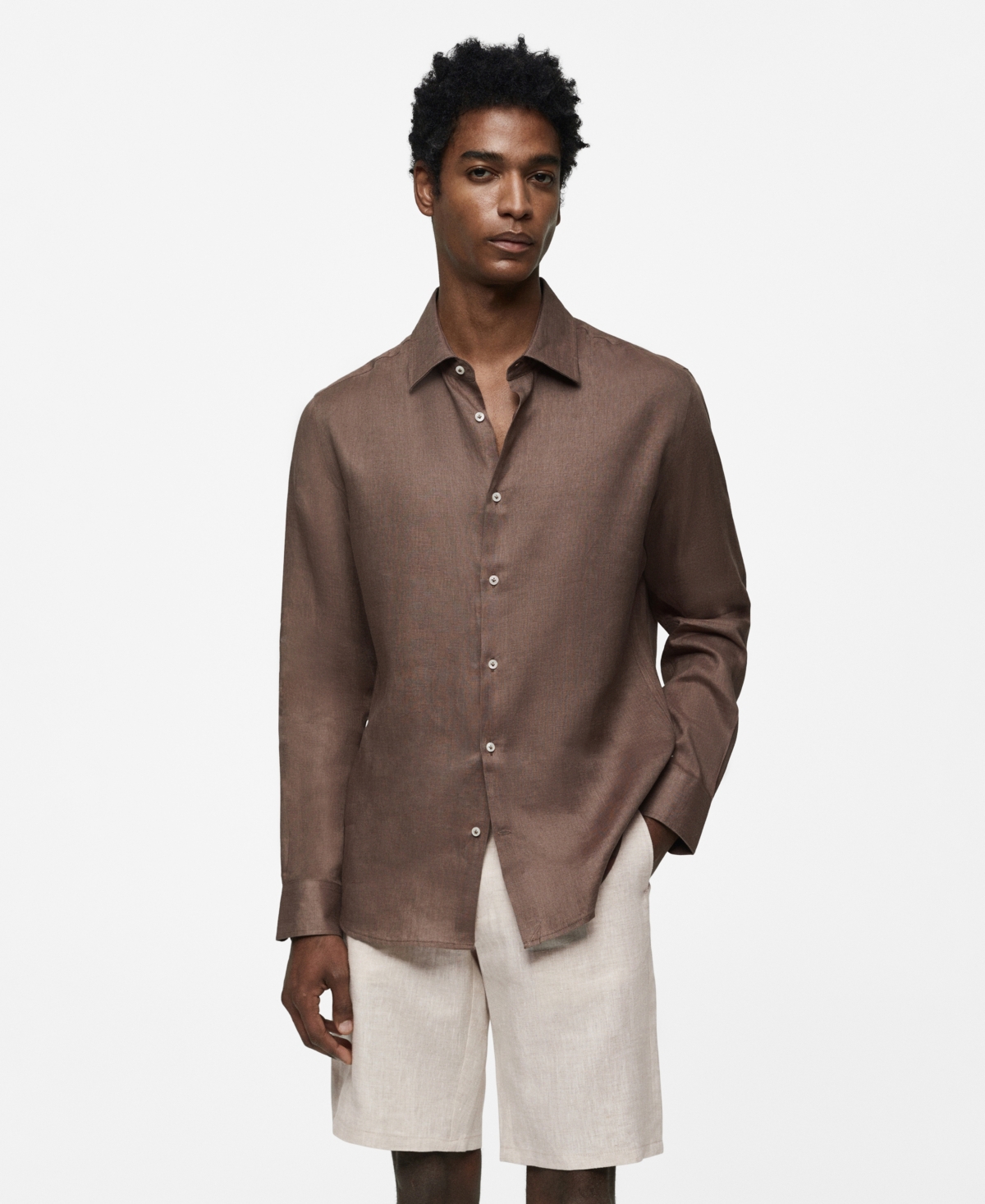Shop Mango Men's 100% Linen Regular-fit Shirt In Brown
