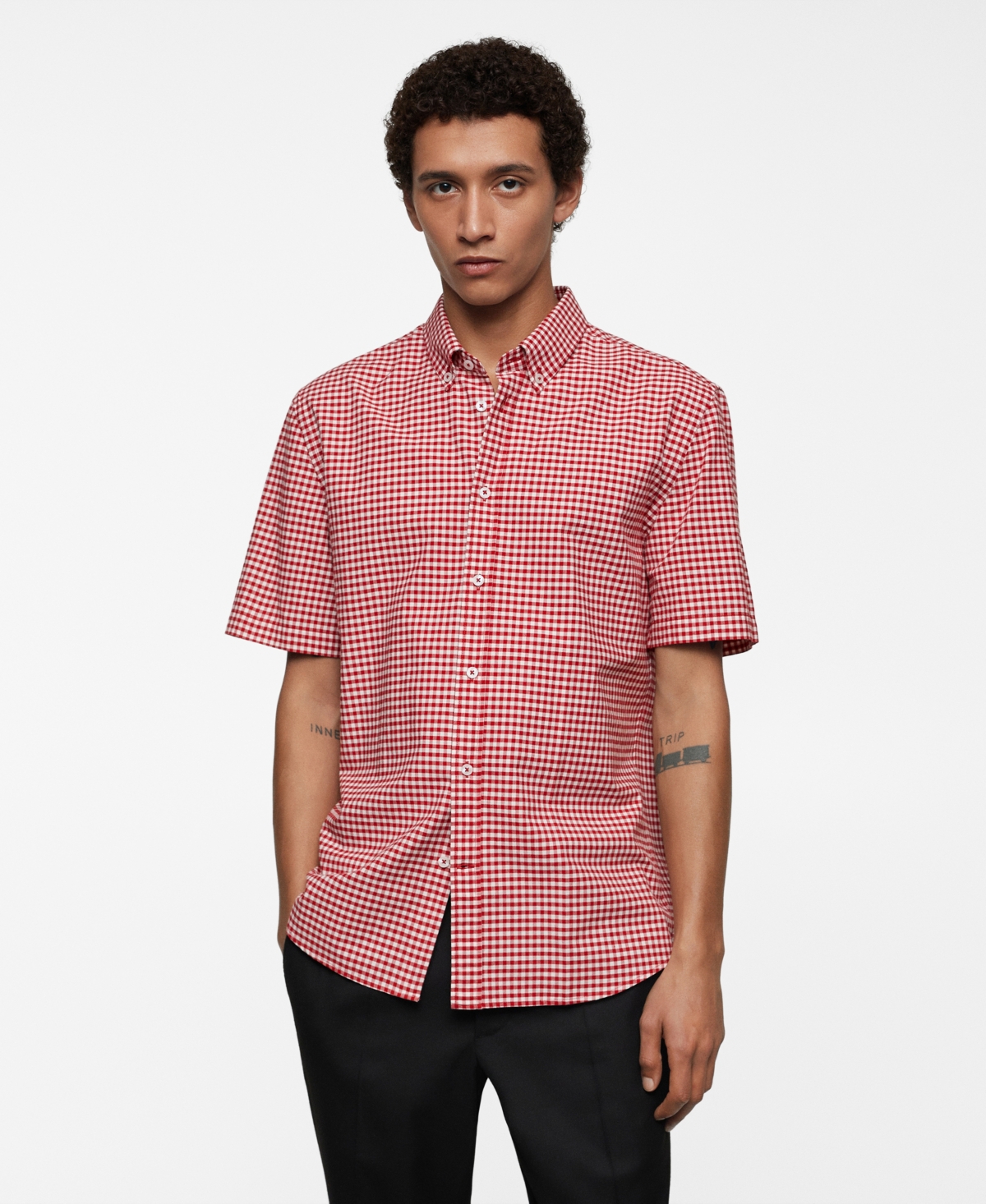 Men's 100% Cotton Short-Sleeved Printed Shirt - Red