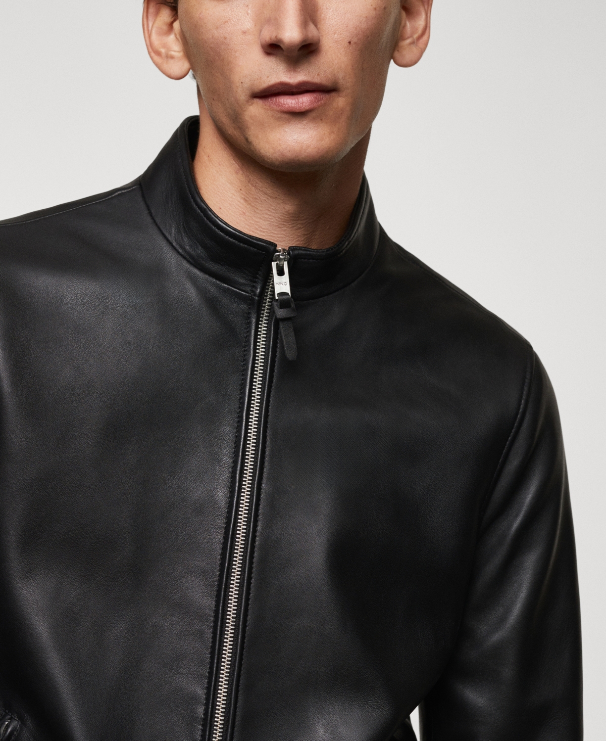 Mango Men's Zip-Detail Leather Biker Jacket