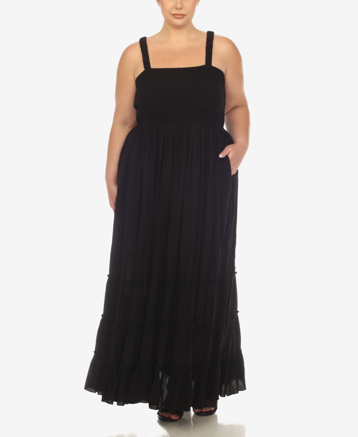 Женское платье White Mark Plus Size Smocked Ruffle Maxi, цвет: Чёрный — фото 1