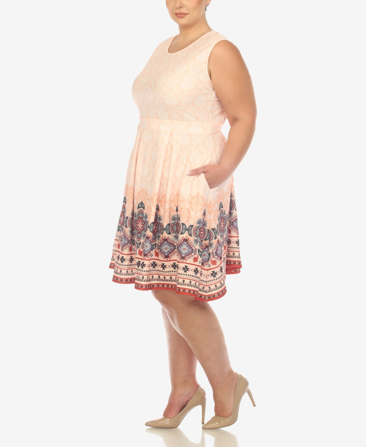 White Mark Plus Size Fit And Flare Knee Length Dress In Multi