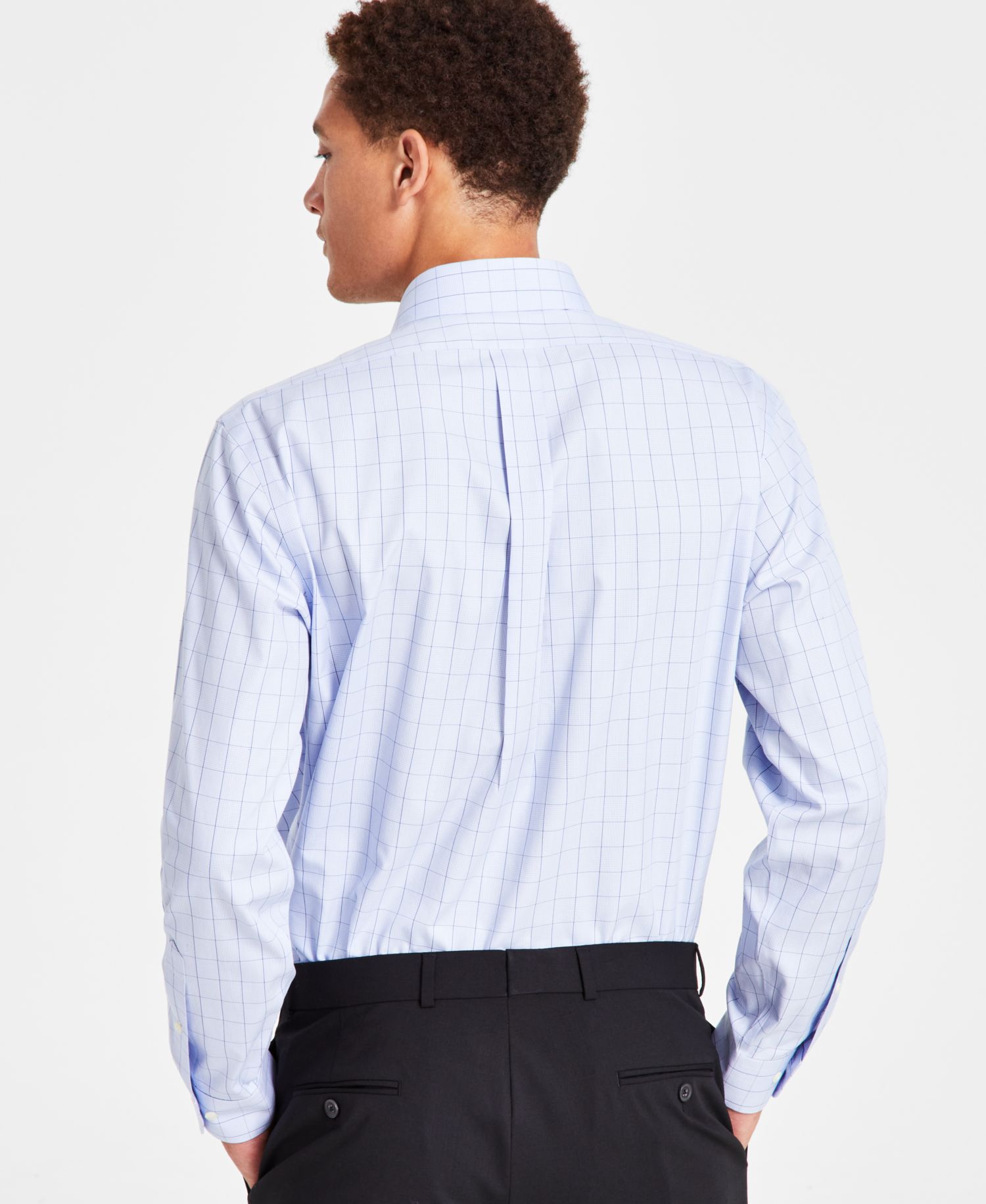 Men’s Regular Fit Non-Iron Spread Collar Check Pinpoint Dress Shirt