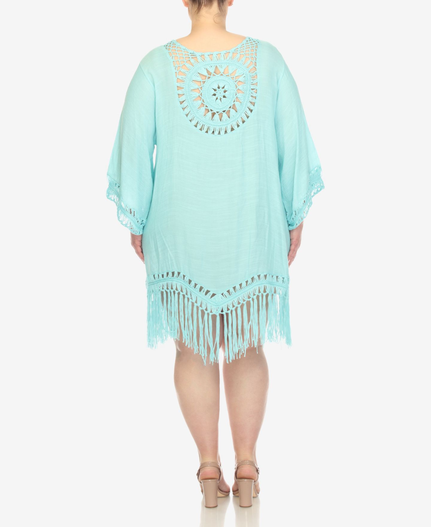 Женское платье White Mark Plus Size Crocheted Fringed Trim Cover Up, цвет: Мятный — фото 2