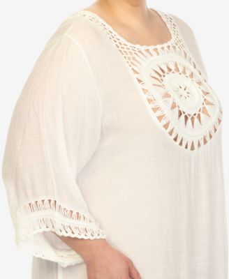 Plus Size Crocheted Fringed Trim Cover Up Dress