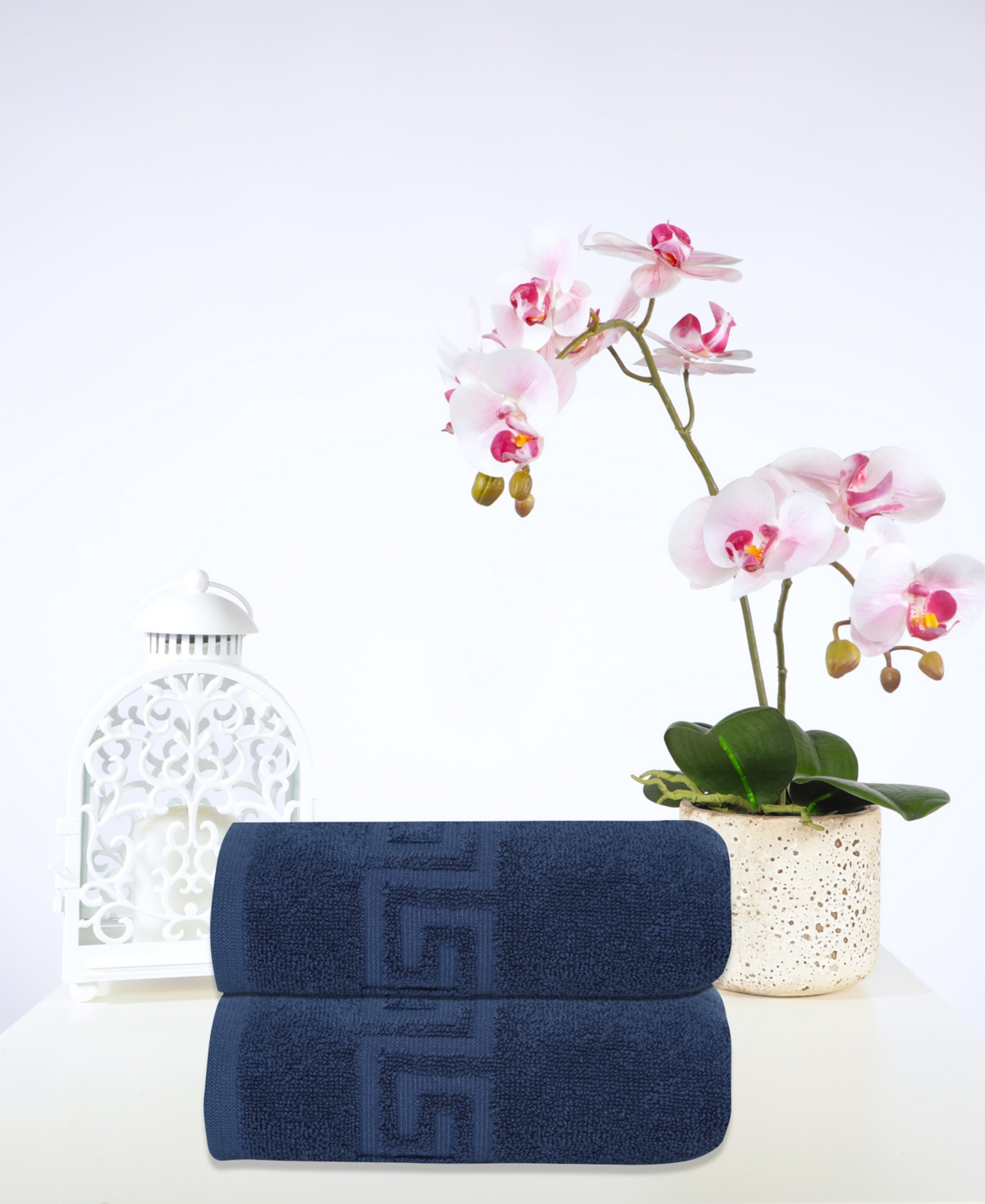 Ozan Premium Home Milos Greek Key 100% Turkish Cotton Hand Towel, 16" X 30" In White