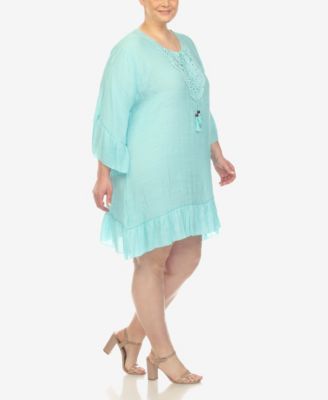 Plus Size Sheer Embroidered Knee Length Cover Up Dress