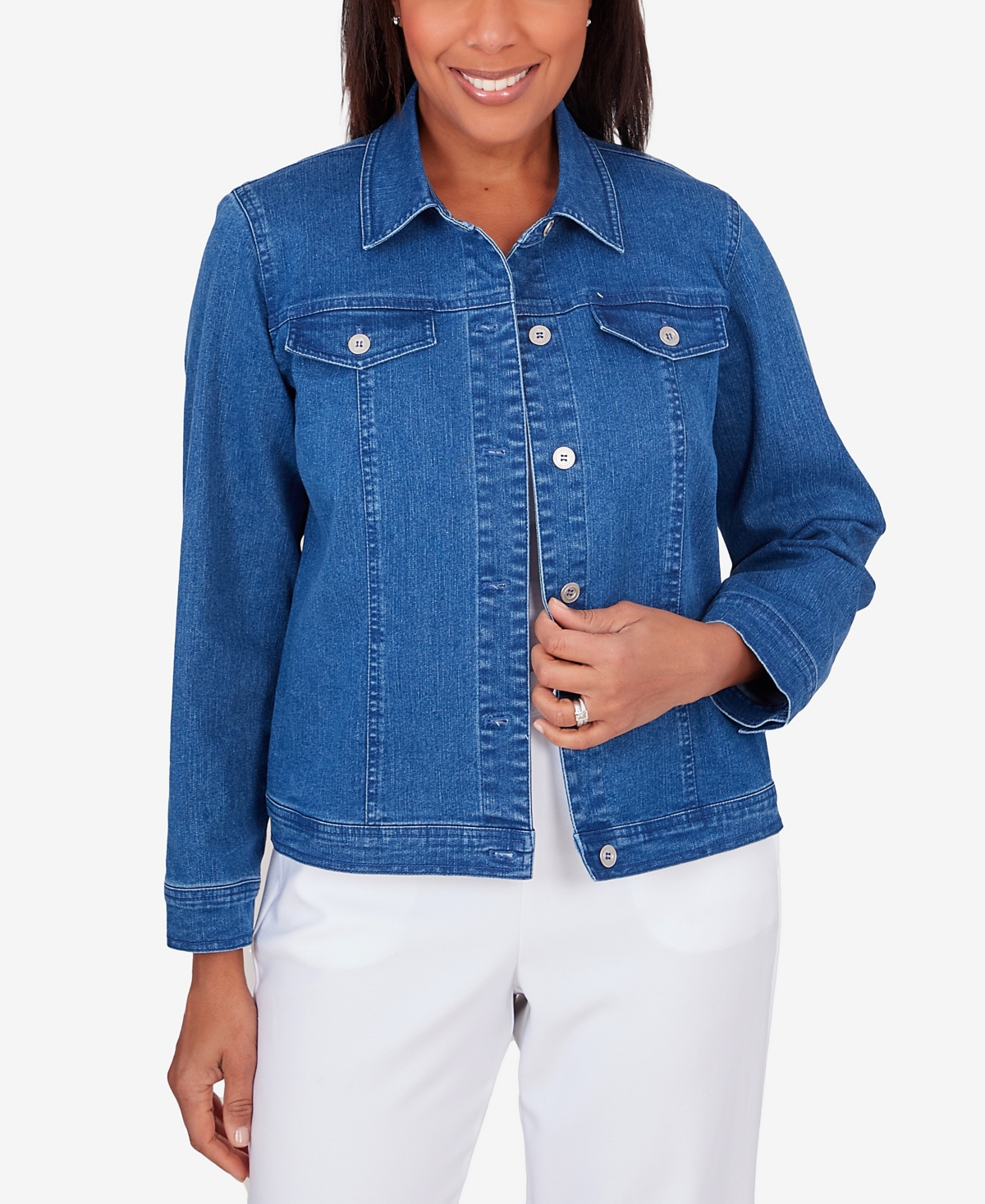 Shop Alfred Dunner Women's Classic Fit Denim Jacket In Medium Denim