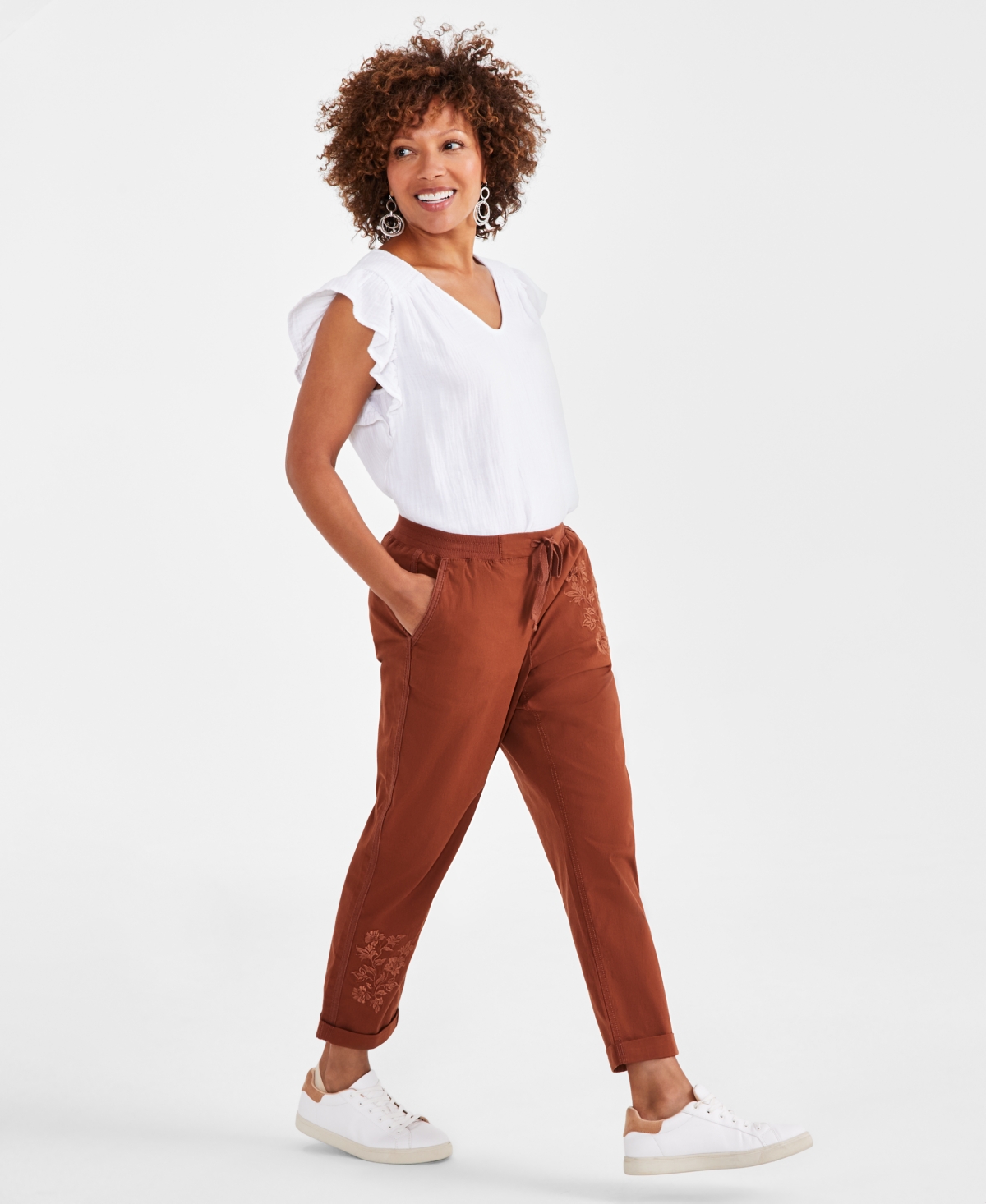Style & Co Petite Embellished Pull-On Twill Pants, Created for Macy's
