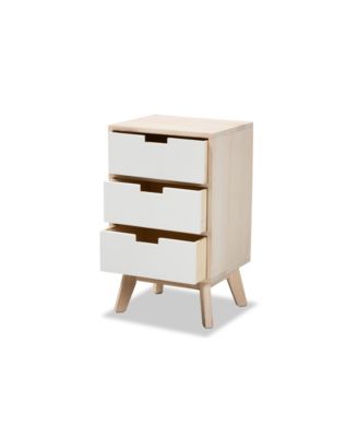 Halian Mid-Century Modern Two-Tone White and Light Brown Finished Wood 3-Drawer End Table