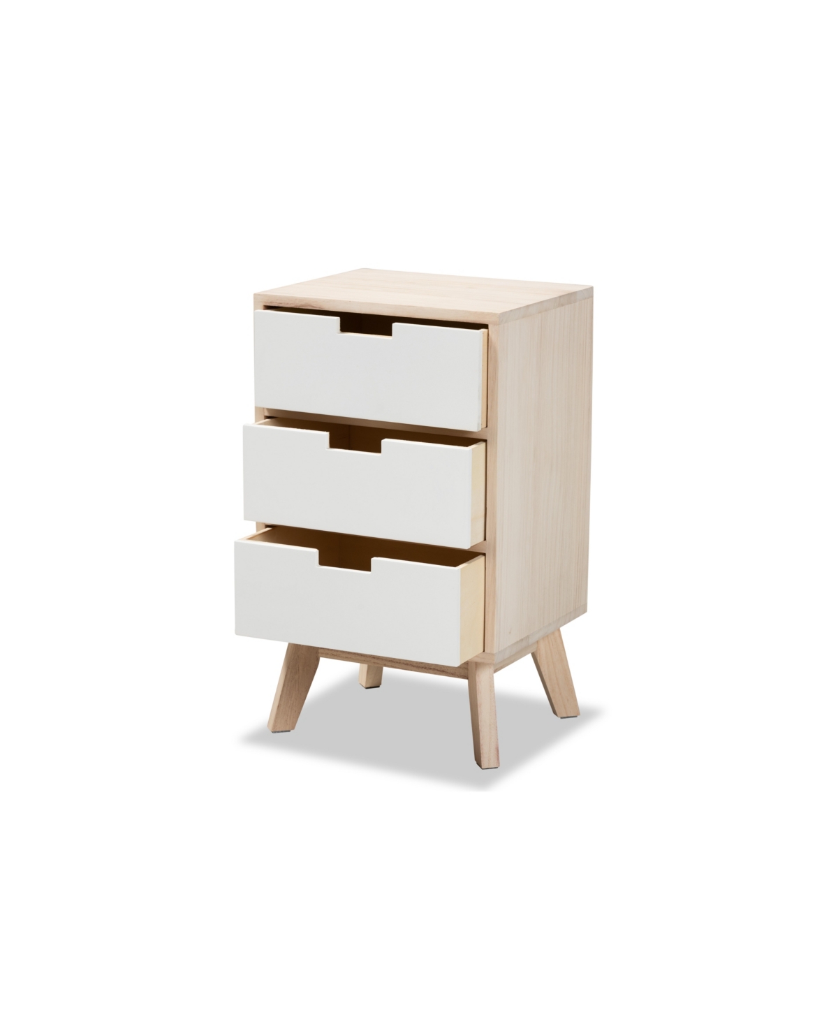Shop Baxton Studio Halian Mid-century Modern Two-tone White And Light Brown Finished Wood 3-drawer End Table In White,natural Brown