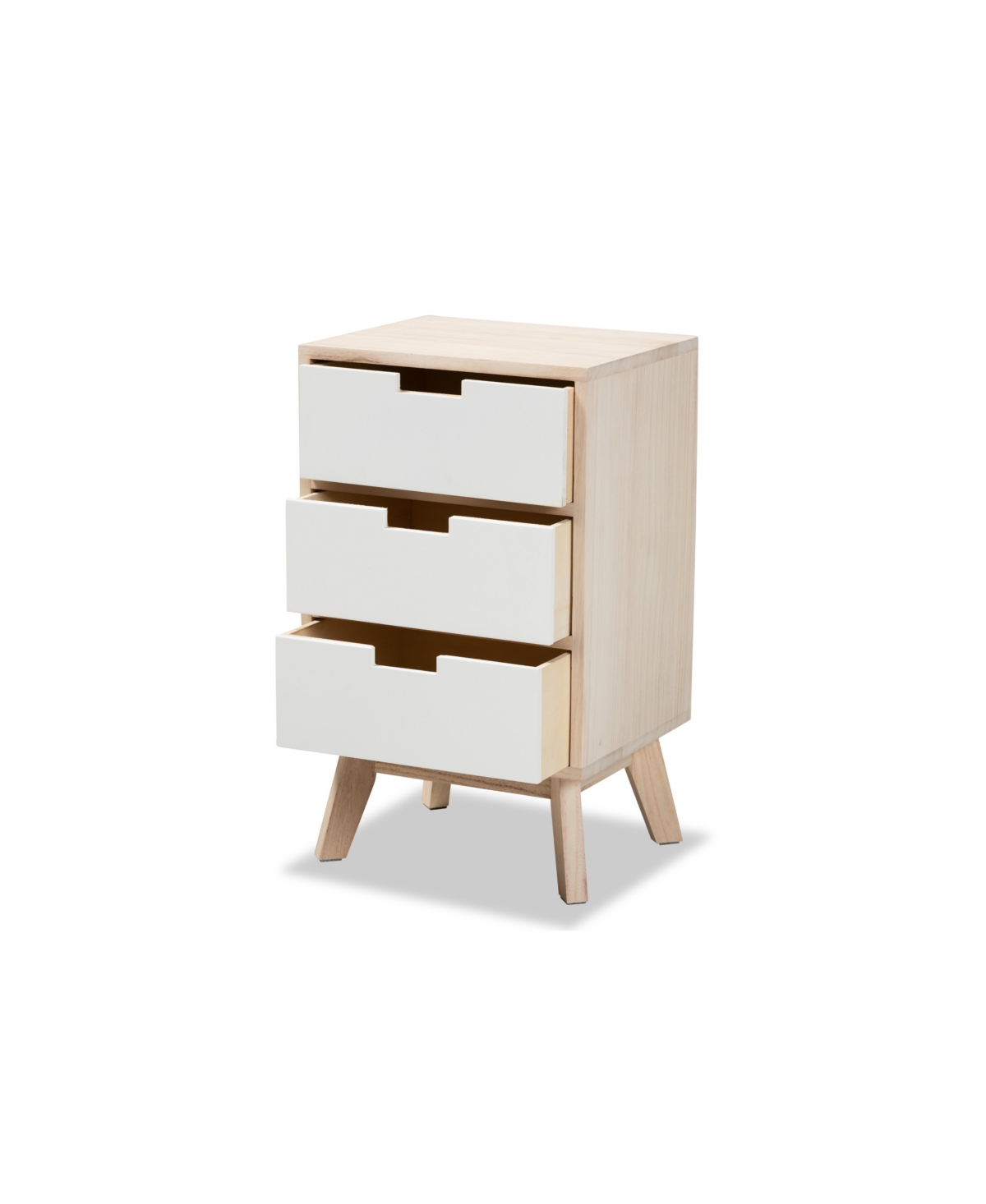 Baxton Studio Halian Mid-century Modern Light Brown 3-drawer Nightstand In White,natural Brown