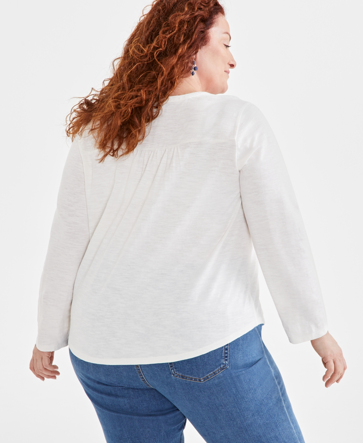 Style & Co Plus Size Floral-Embroidered Henley Top, Created for Macy's