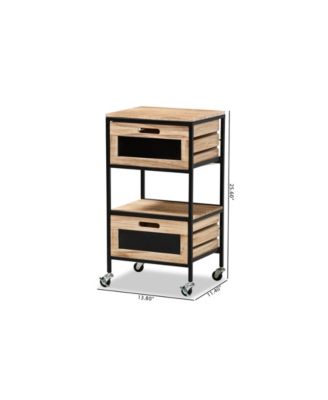 Olinda Modern Industrial Oak Brown Finished Wood and Black Metal 2-Drawer End Table