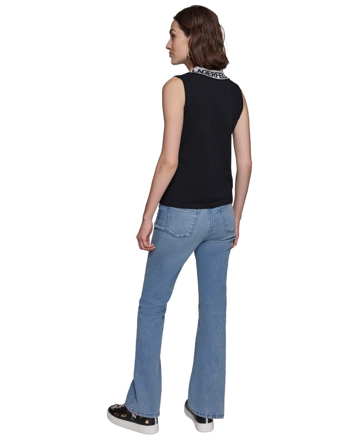 Karl Lagerfeld Paris Women's Sleeveless Logo Polo Sweater