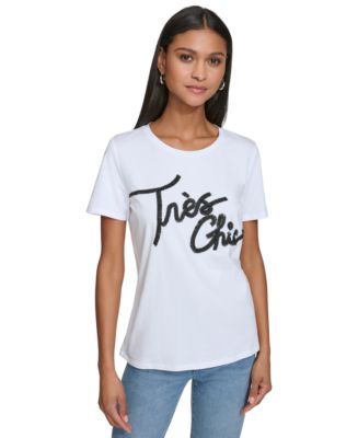 KARL LAGERFELD Trés Chic Tシャツ M【新品タグ付】 KARL LAGERFELD PARIS Women's Tres Chic Fringe-Logo T-Shirt