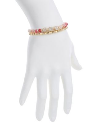Multi Pink Quartz Mom Stone and Beaded Stretch Bracelet Set