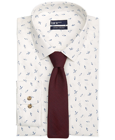 Bar III Carnaby Collection Slim-Fit Bird Print Dress Shirt & Burgundy Carnaby Solid Knit Skinny Tie