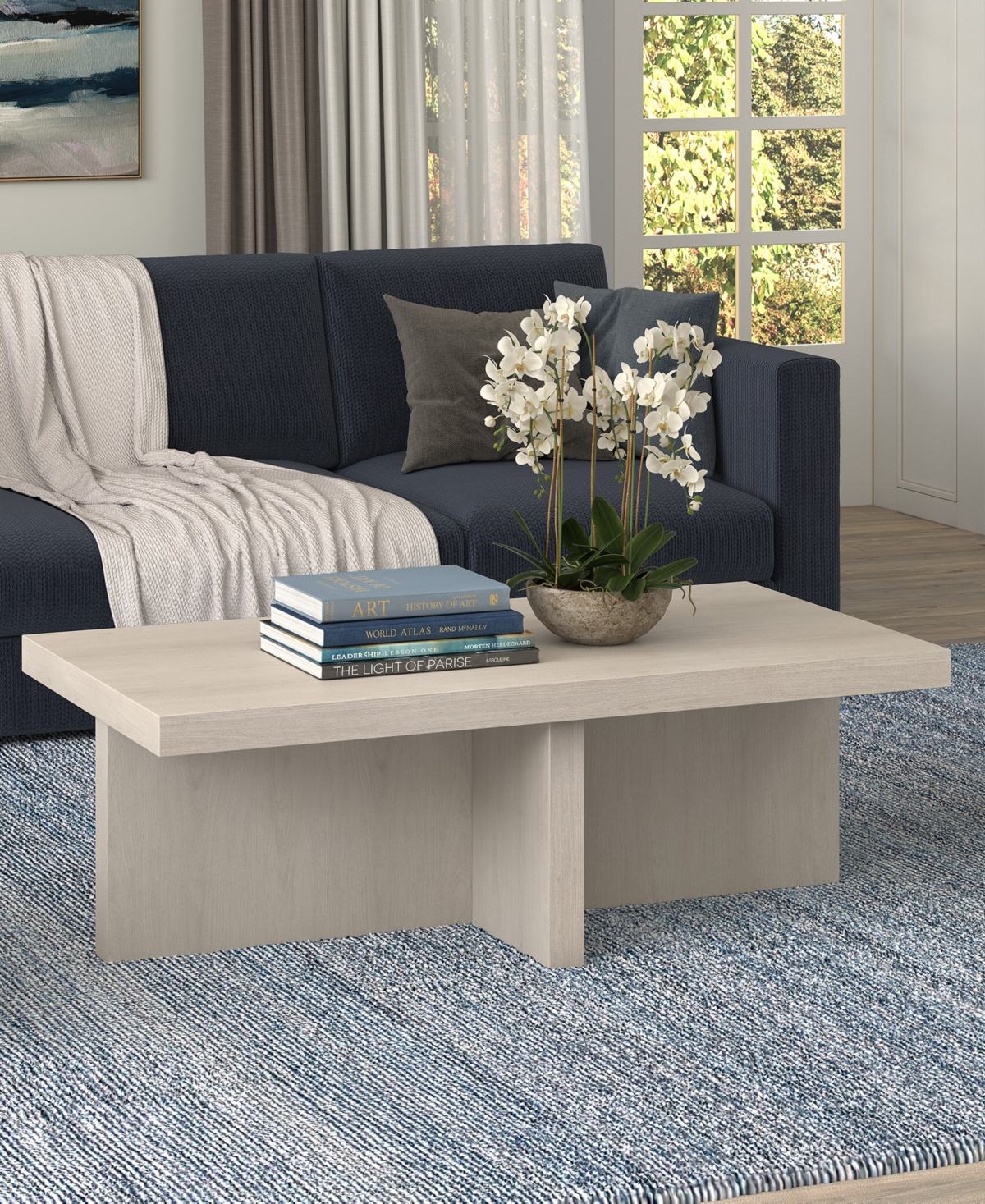 Hudson & Canal Elna 44" Wide Rectangular Coffee Table In Alder White In Alder White