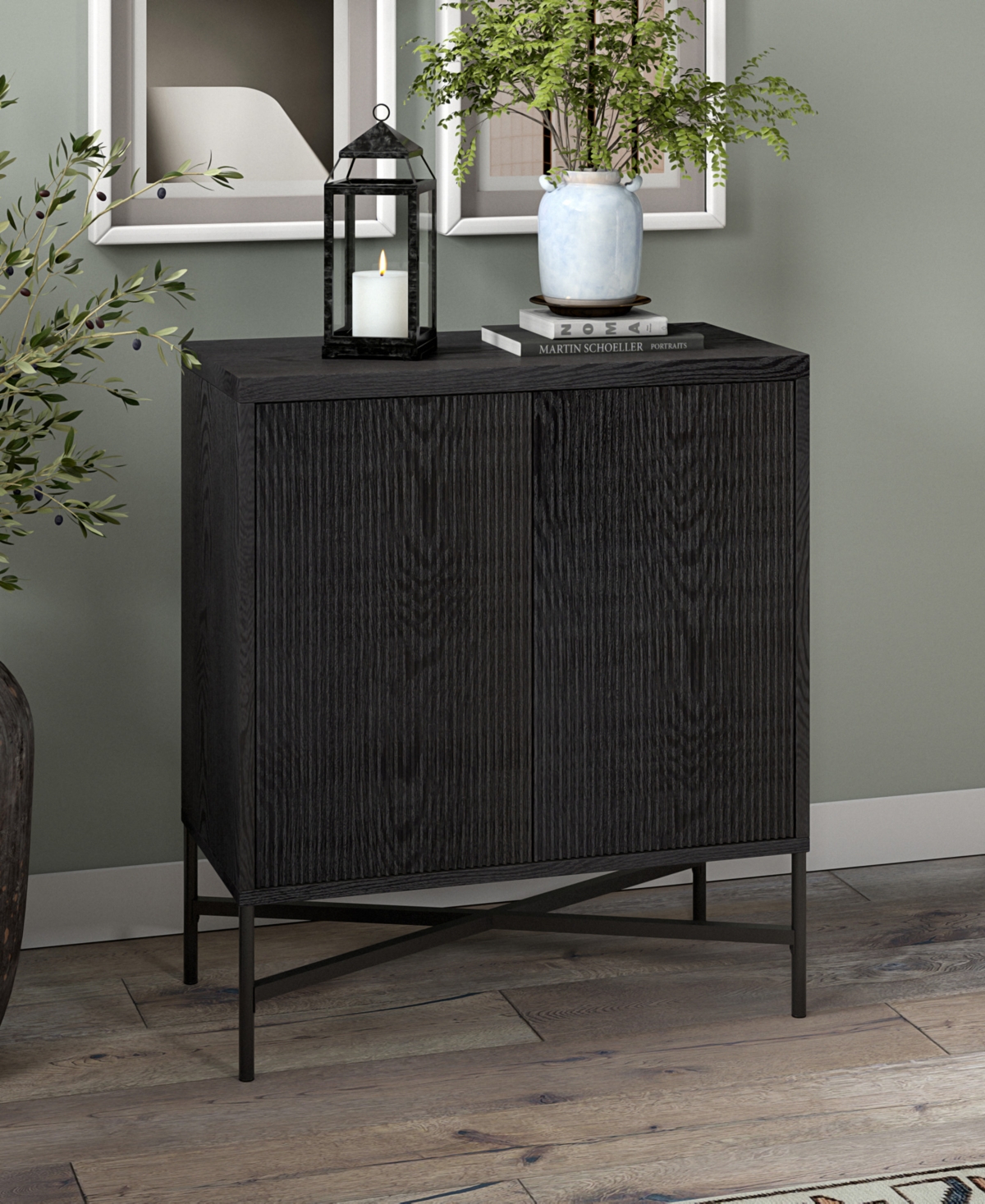 Hudson & Canal Brighton 28" Wide Rectangular Accent Cabinet In Charcoal Gray In Black Grain
