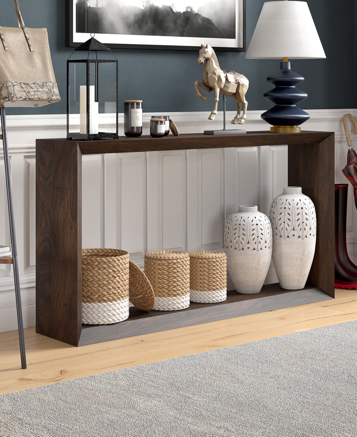 Hudson & Canal Osmond 55" Wide Rectangular Console Table In Alder Brown In Alder Brown