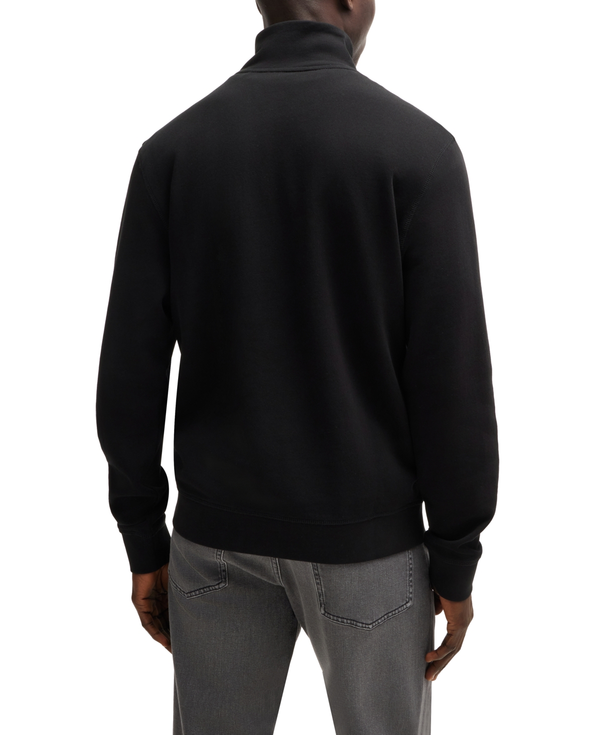 Hugo Boss Cotton-terry Zip-neck Sweatshirt With Logo Patch In Black