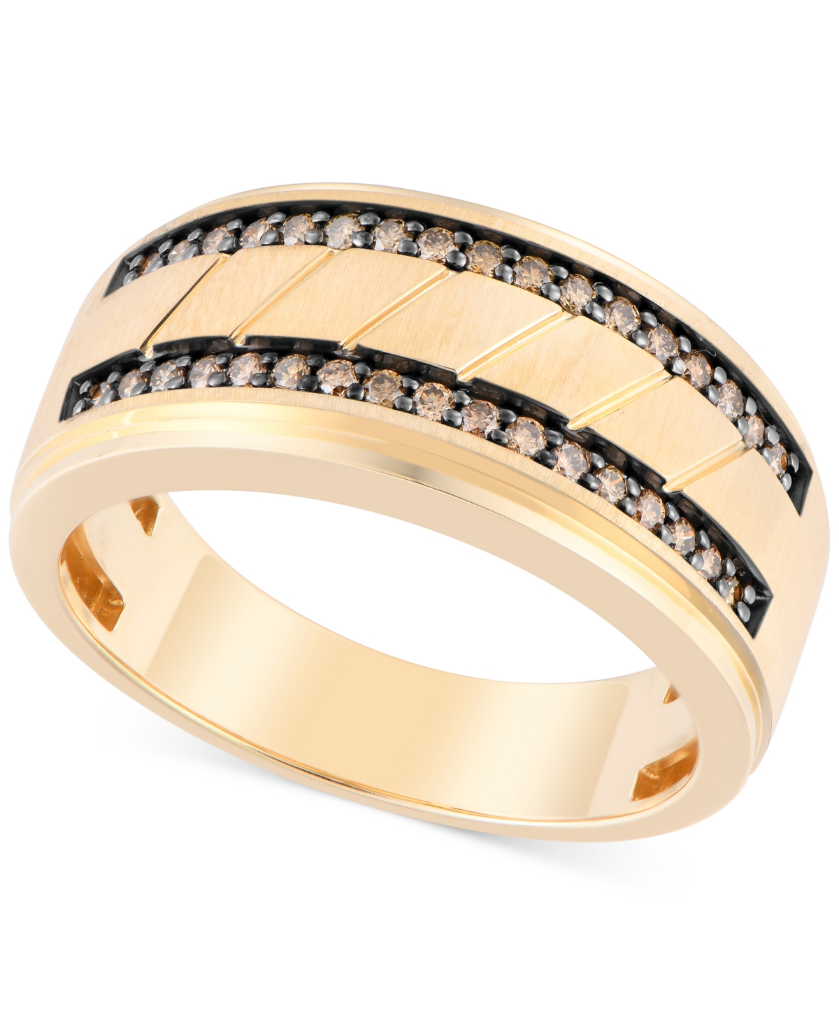 Men's Black Diamond Double Row Band (1/3 ct. t.w.) in 10k Gold (Also Diamond) - Light Brown