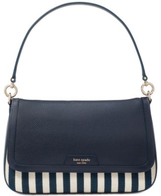kate spade new york - Hudson Striped Canvas Leather Flap Small Shoulder Bag