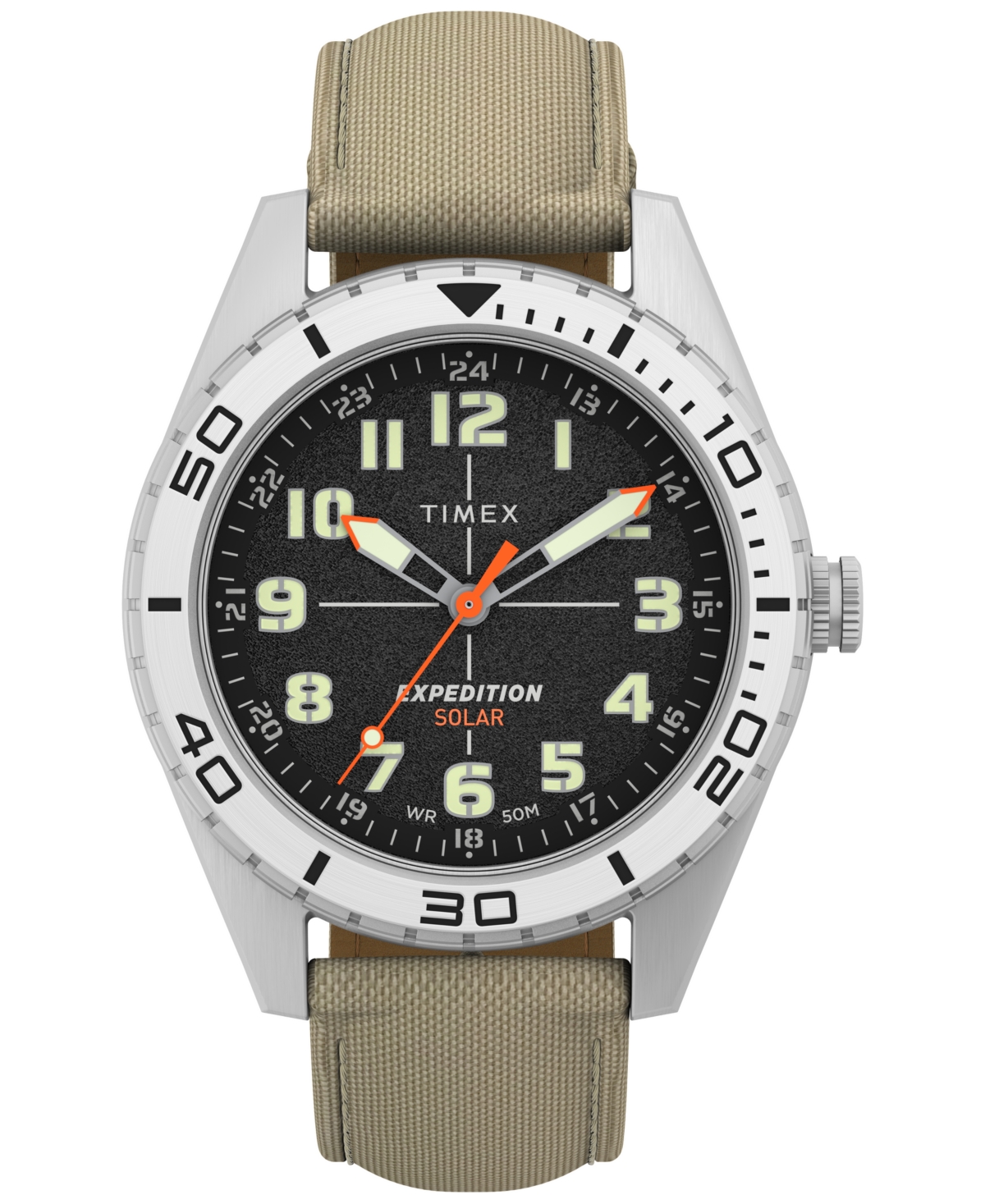 Men's Expedition Field Analog Solar Tan material Strap 43mm Round Watch - Tan