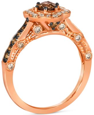 Chocolate Diamond & Nude Diamond Flower Halo Ring (1 ct. t.w.) in 14k Rose Gold