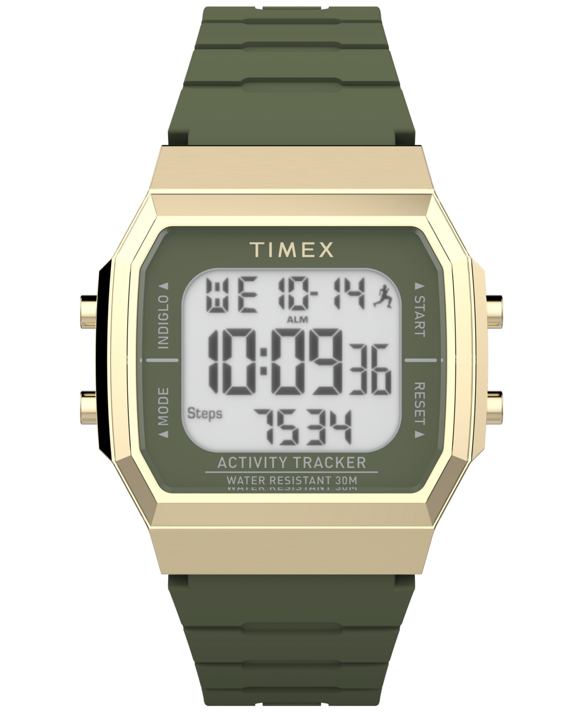 Unisex Activity Tracker Digital Green Silicone Strap 40mm Octagonal Watch - Green