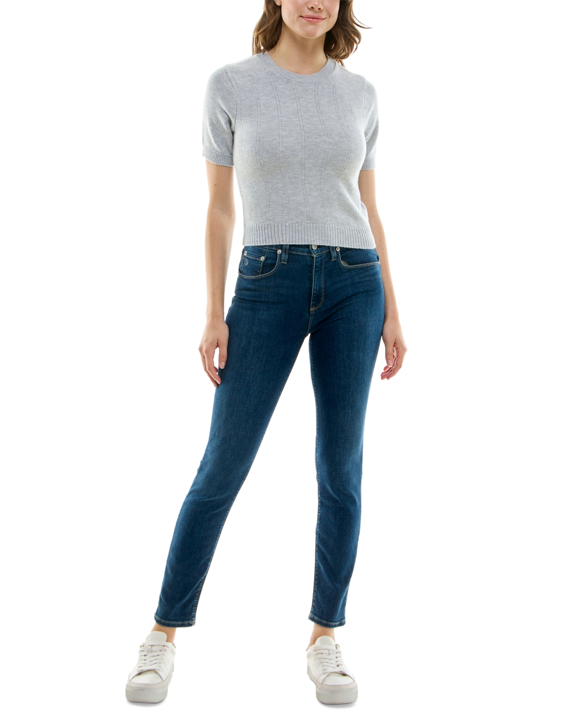 Ultra Flirt Juniors' Short-Sleeve Crewneck Pointelle Sweater