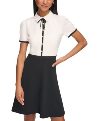 Women's Collared Contrast Trim Knee-length Dress