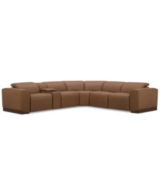 Furniture - Lovro 6-Pc. Leather Sectional with 3 Power Motion Chairs & 1 Console