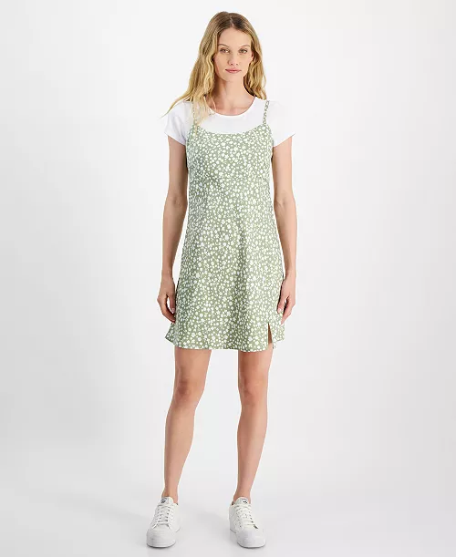 juniors' 2 in 1 t-shirt slip dress