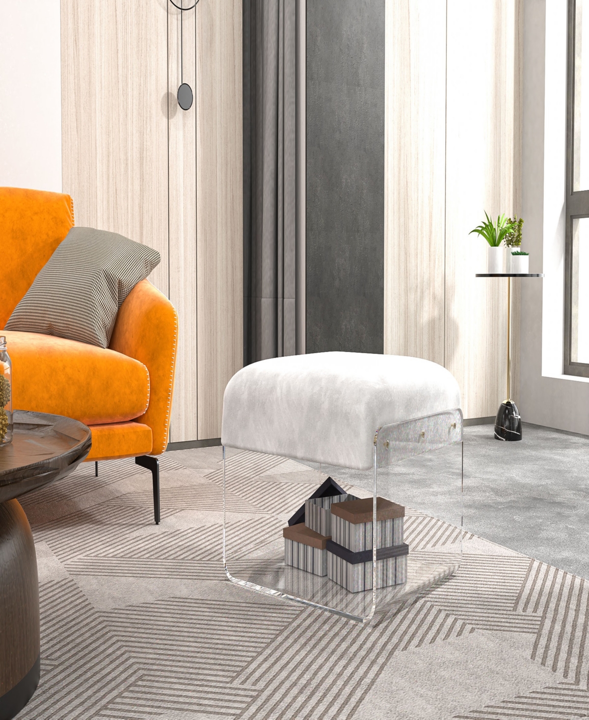 Foxhill Trading Fox Hill Trading Nicolas 22" Acrylic Upholstered Ottoman In No Color