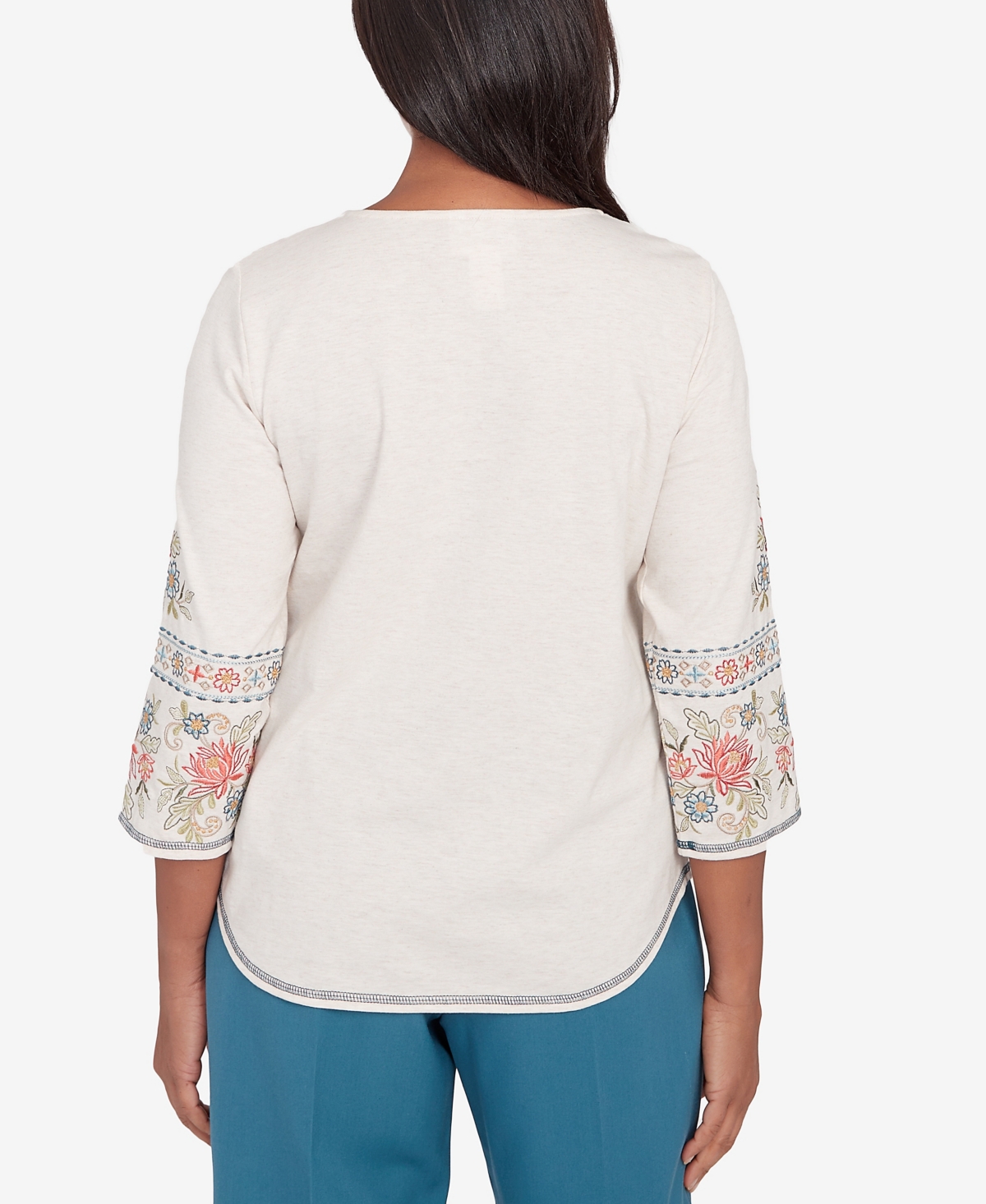 Shop Alfred Dunner Petite Sedona Sky Split Neck Embroidered Top In Oatmeal