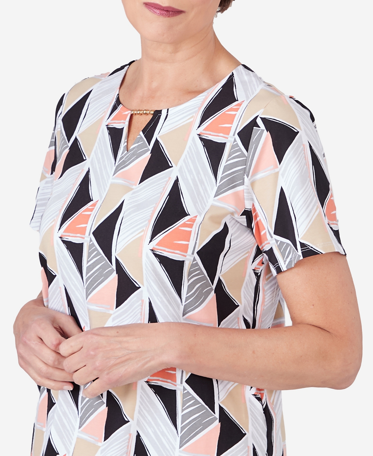 Alfred Dunner Petite Geo Stained Glass Split Neck Tee