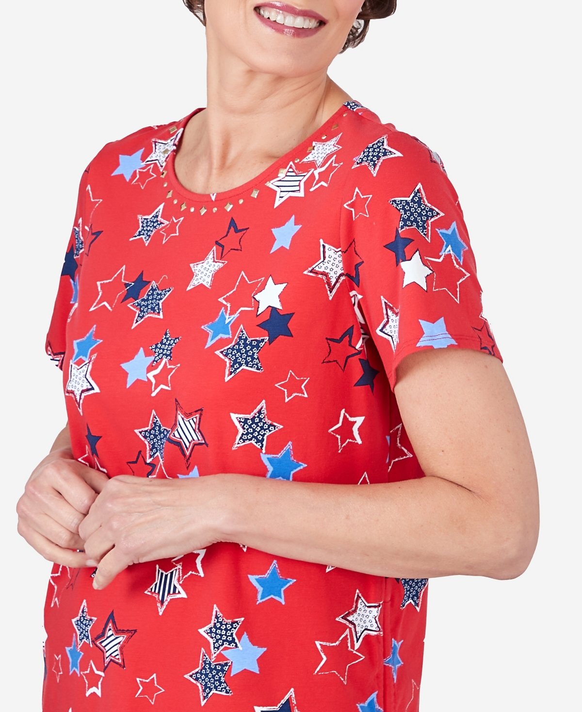 Alfred Dunner Petite Stars Side Tie Short Sleeve Tee