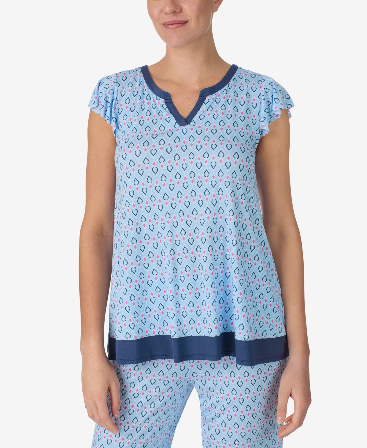 Shop Ellen Tracy Women's Short Sleeve Cropped Pj Set In Blue Geo